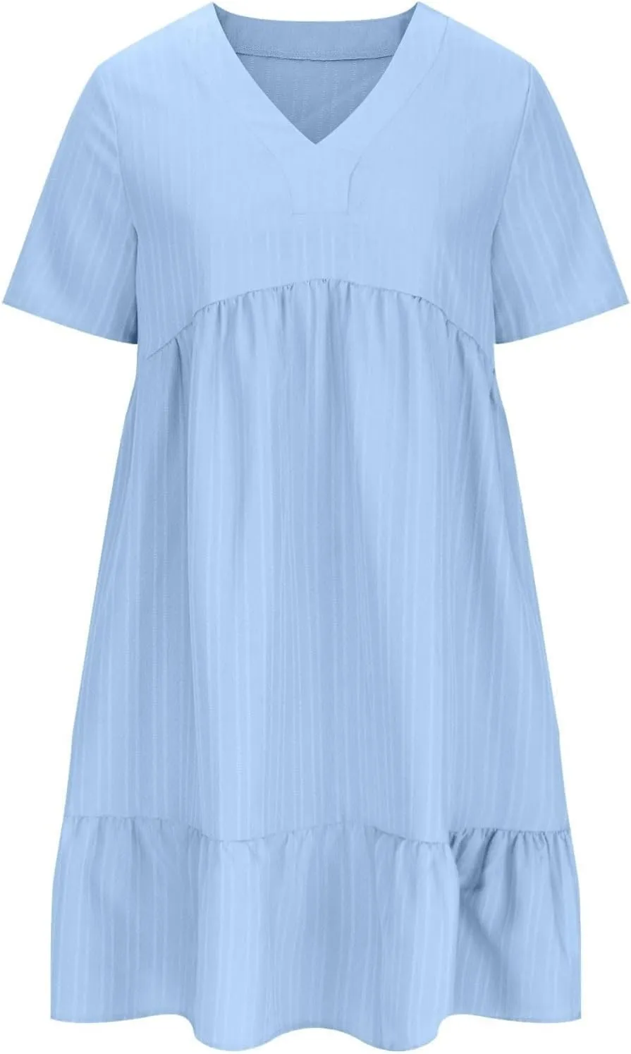 XOWRTE Summer Dresses for Women 2025 Short Sleeve V Neck Dress Pleated Swing Loose Casual Dress Short Plus Size