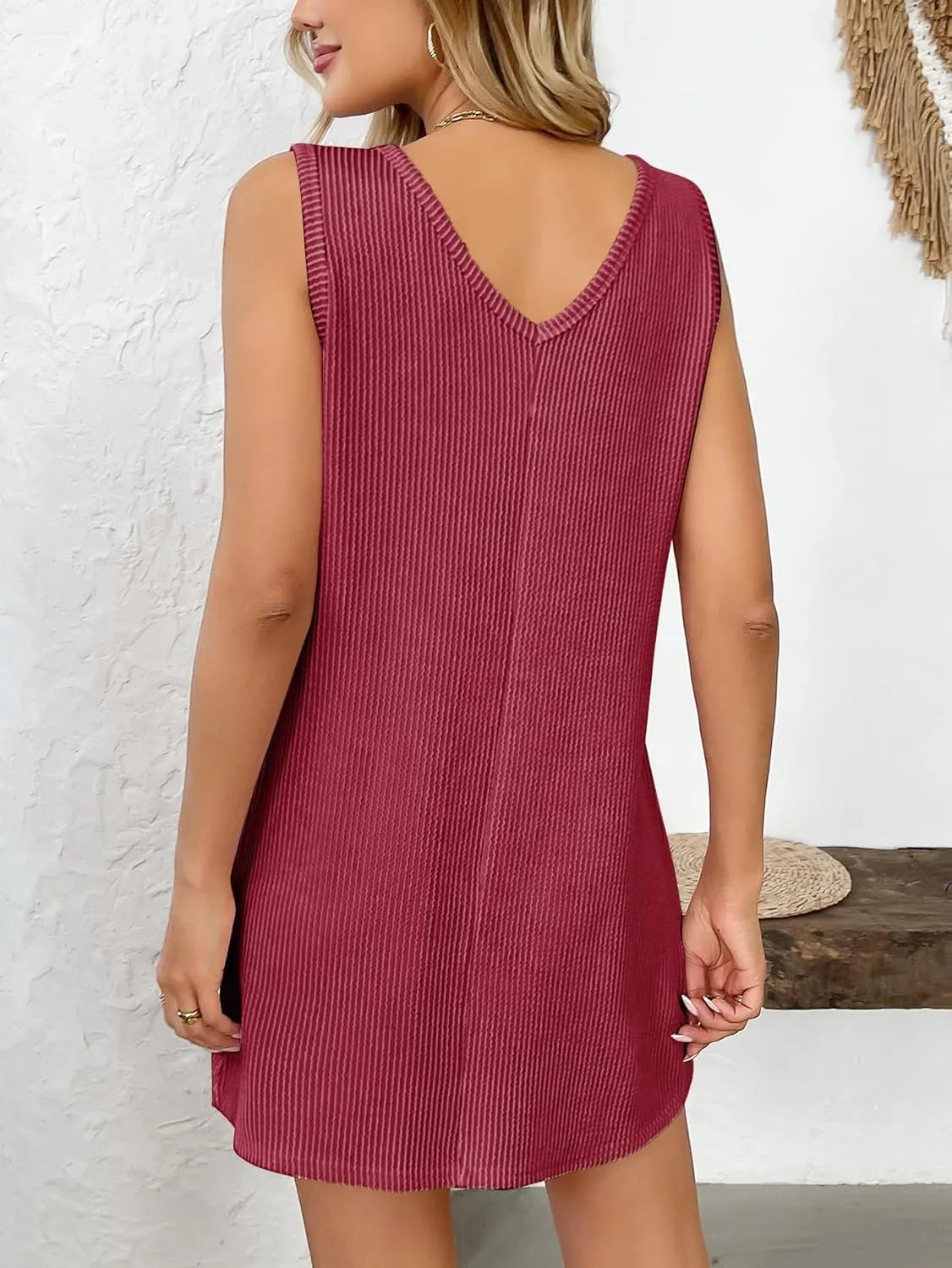 yoeasy Women's Summer Casual Tank Dress Sleeveless Beach Vacation Sundress Sleeveless V Neck Mini Dresses