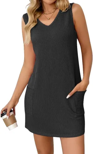 yoeasy Women's Summer Casual Tank Dress Sleeveless Beach Vacation Sundress Sleeveless V Neck Mini Dresses
