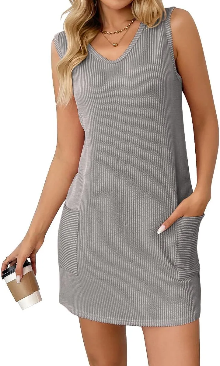 yoeasy Women's Summer Casual Tank Dress Sleeveless Beach Vacation Sundress Sleeveless V Neck Mini Dresses