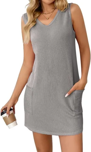 yoeasy Women's Summer Casual Tank Dress Sleeveless Beach Vacation Sundress Sleeveless V Neck Mini Dresses