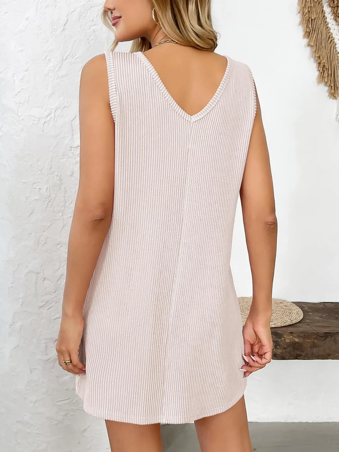 yoeasy Women's Summer Casual Tank Dress Sleeveless Beach Vacation Sundress Sleeveless V Neck Mini Dresses