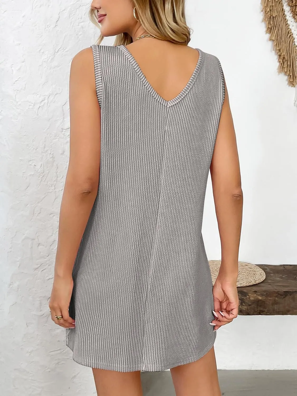 yoeasy Women's Summer Casual Tank Dress Sleeveless Beach Vacation Sundress Sleeveless V Neck Mini Dresses