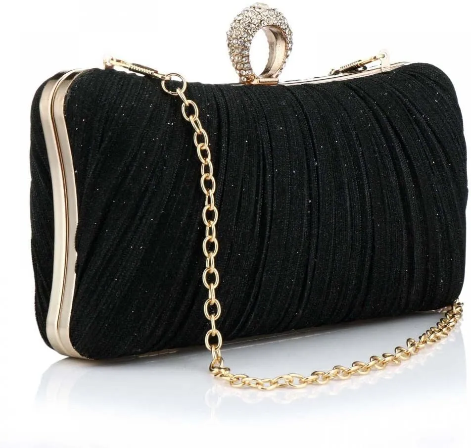 YYW Evening Handbag Women Gold Glitter Clutch Purse Pleated Wedding Clutch for Bridal Wedding Party
