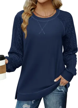 Zeagoo Womens Long Sleeve Shirts Lightweight Cable Knit Sleeve Shirts Trendy Fall Tunic Tops