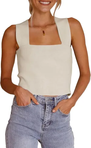Zwurew Women's Knit Square Neck Tank Tops 2025 Summer Casual Sleeveless Sweater Fitted Shirts Tanks